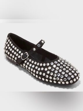 Target Issa Rhinestone Mary Jane Ballet Flats A New Day Black Silver Size 7.5